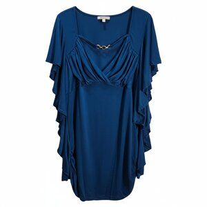 NWOT | ReoRia Teal Blue V-Neck Butterfly Sleeve Top | Gold Chain Detail | 2XL